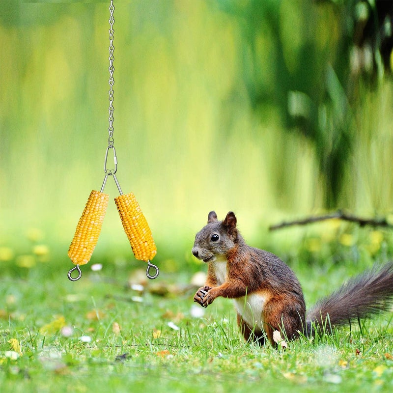Essilnn Hanging Squirrel Feeder Outside Corn Cobs Holder for Squirrels Chipmunk Funny Toy (Stainless Steel B) - Image 2